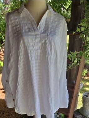 J. Jill White Grid Weave 100% Cotton Tunic Size Large